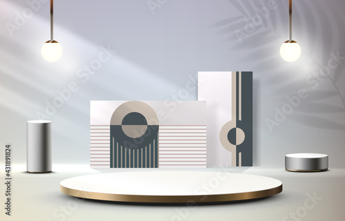Stage podium with lighting, Stage Podium Scene with for Award, Decor element background. Vector