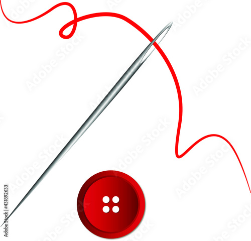 Needle with thread and button. 