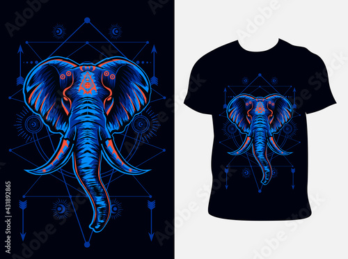 Canvas Print illustration vector elephant head with sacred geometry