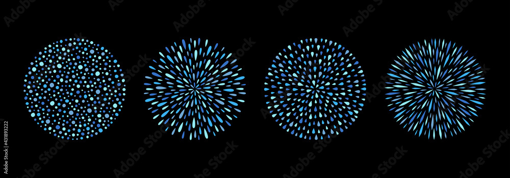 Round backgrounds set, patterns collection. Circle shape made of drops ...