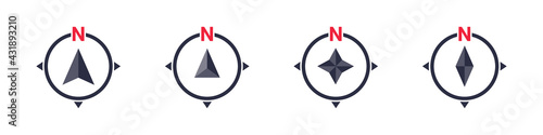 Compass icons. Set of vector compass icons. Navigation icons. Compass symbols. Vector illustration