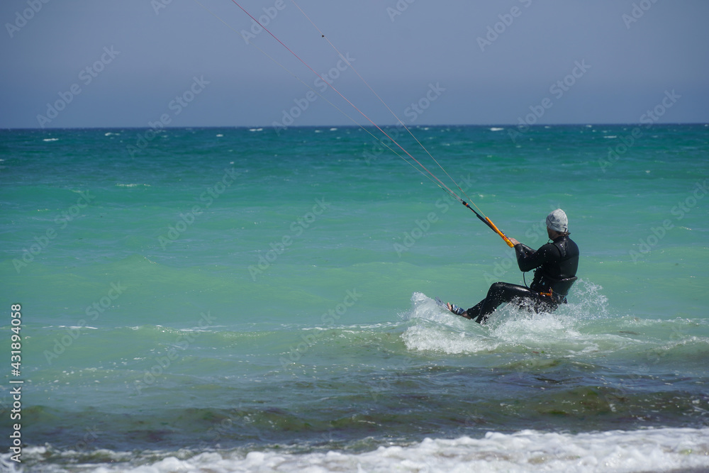 kitesurfing athlete in the Black Sea, Vama Veche, Romania.