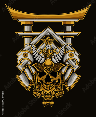 illustration vector samurai head with torii gate