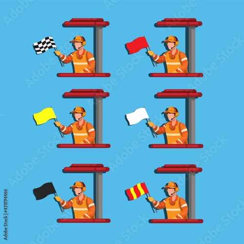 Marshall wave flag, racing sport instruction symbol set in cartoon illustration vector