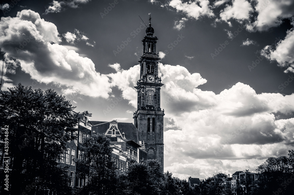 Westerkerk Church At Amsterdam The Netherlands 2-7-2019 In Black And White
