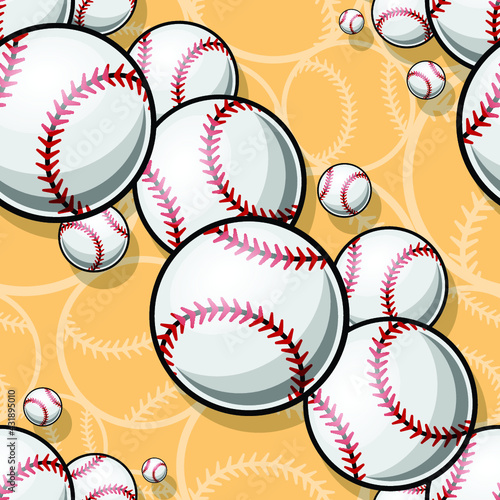 Seamless pattern with baseball softball ball vector graphic. Ideal for wallpaper, packaging, fabric, textile, wrapping paper design and any kind of decoration.