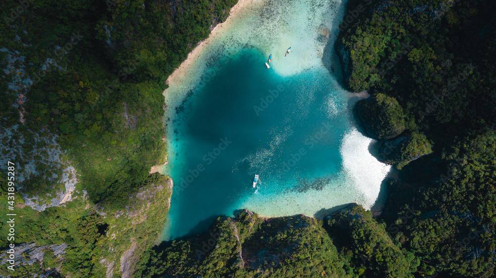 Top view of Pileh island in area of Phi phi leh. The place where can swimming inside with beautiful nature of sea.