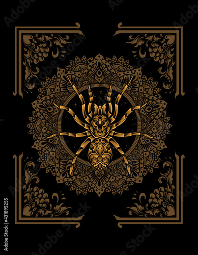 illustration vector spider with antique ornament