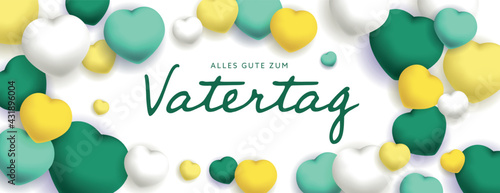 Alles Gute Zum Vatertag sous forme de carte ou bannière, poster ou flyer, avec des losanges et coeurs jaunes, vert et blancs