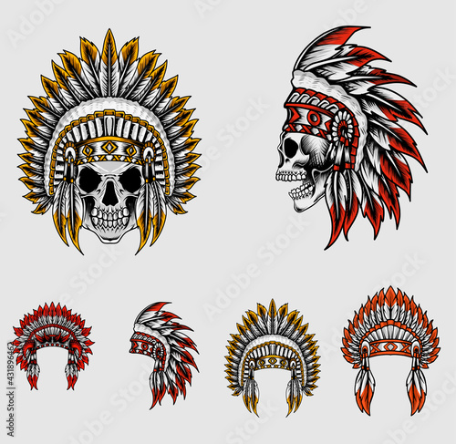 set indian apache head-vector illustration.
