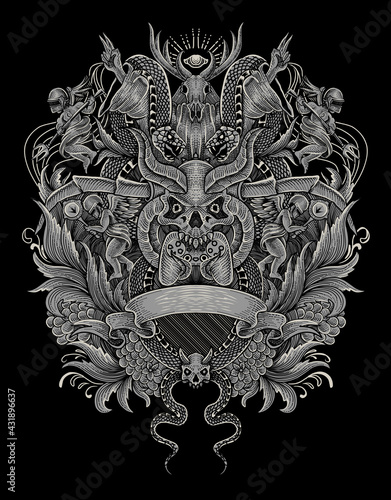 Illustration vector hand drawing engraving pattern style Battle royale game.