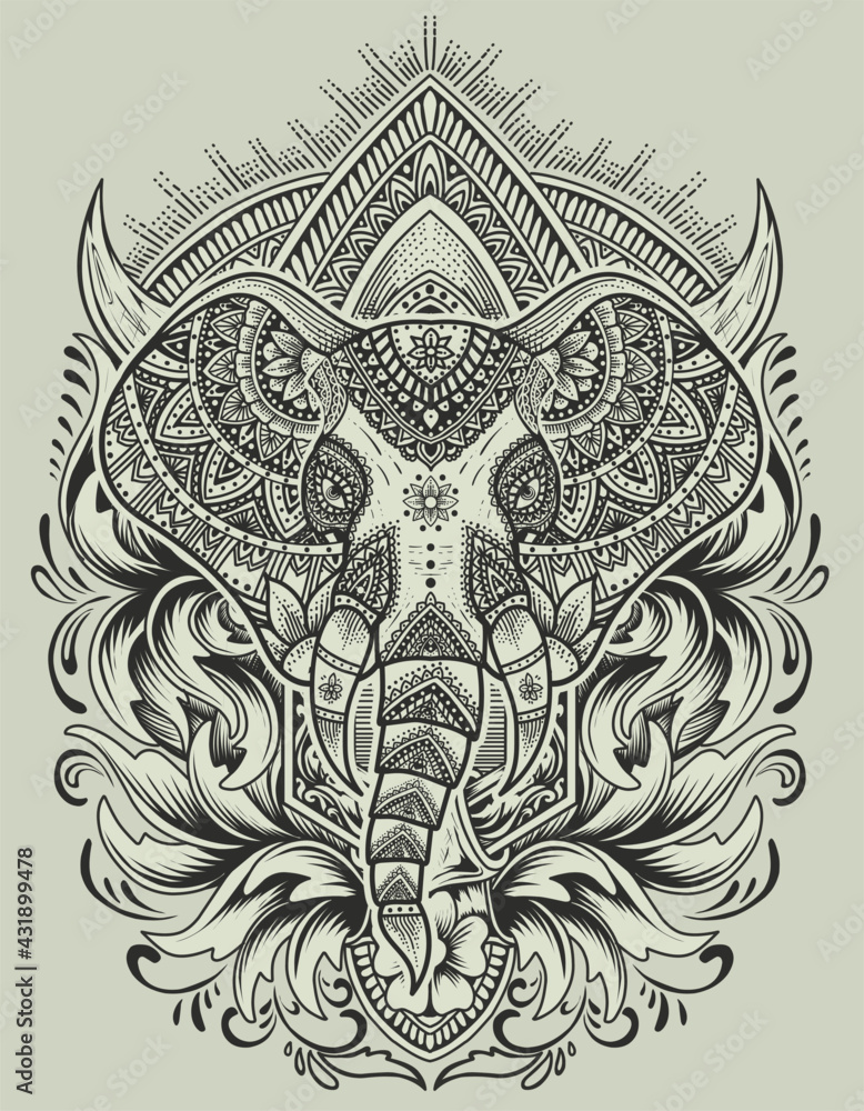 illustration vector elephant head with mandala ornament style illustration vector elephant head with mandala ornament style