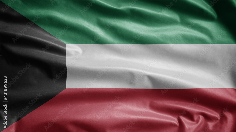 Fototapeta premium Kuwaiti flag waving in the wind. Kuwait banner blowing soft silk.