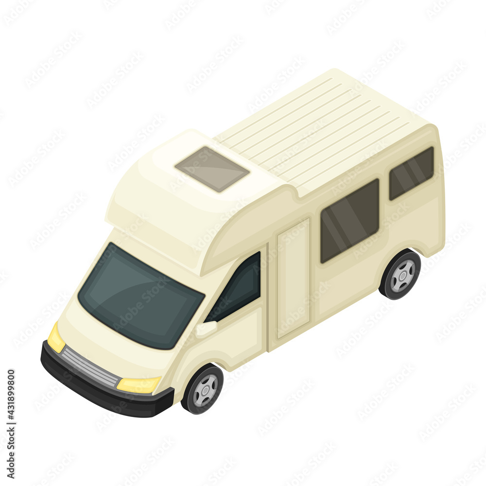 Camper Van or Travel Trailer as Home During Journey or Vacation Isometric Vector Illustration