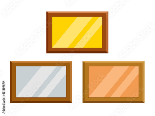 Gold, silver, bronze plaque award on a wooden frame set vector isolated