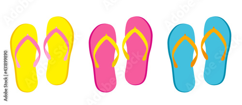 summer slippers, flip flops set vector illustration isolated