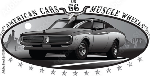 vector image of a car racing through the desert in the style of cartoon 30s