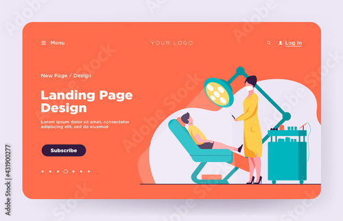 Female dentist curing boy in chair. Tooth, treatment, toothache flat vector illustration. Stomatology and medicine concept for banner, website design or landing web page