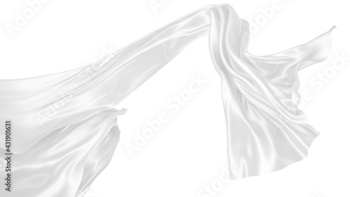 Beautiful flowing fabric of white wavy silk or satin. 3d rendering image.