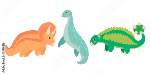 Fototapeta Naklejka Na Ścianę i Meble -  Cute dinosaur in cartoon style. Bright childish drawing with an animal. Coloring. Vector illustration isolated on white background.