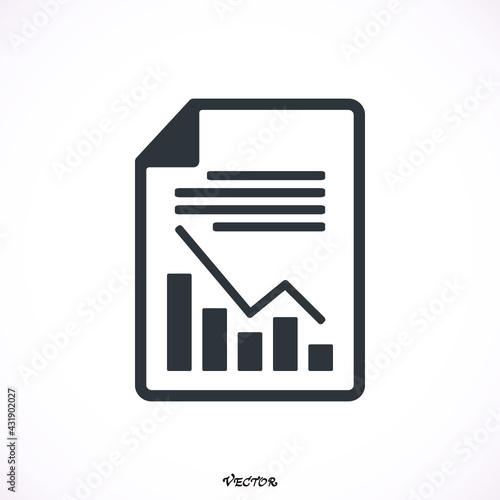 Report text file icon. Document with chart symbol. Accounting sign. Flat icon on white background. Vector