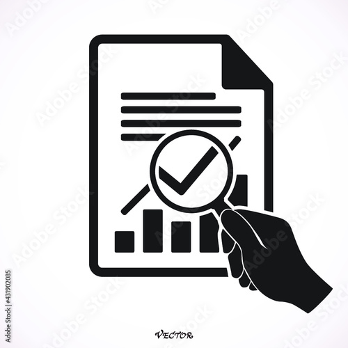 Report text file icon. Document with chart symbol. Accounting sign. Flat icon on white background. Vector