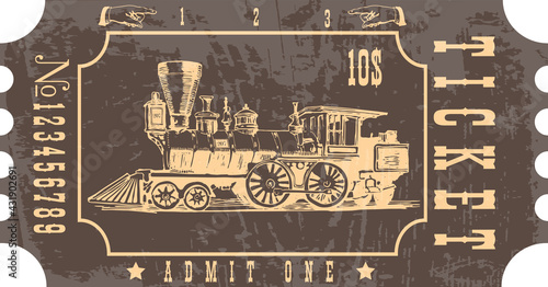vector image of old vintage american western rail train ticket	
