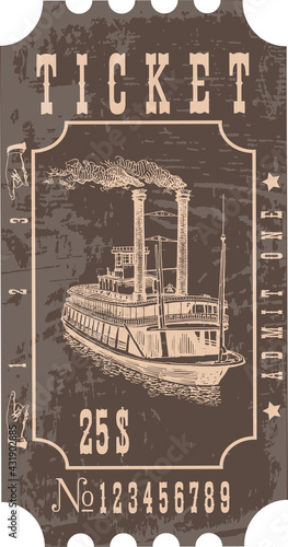 vector image of an old vintage misissippi steamboat ticket