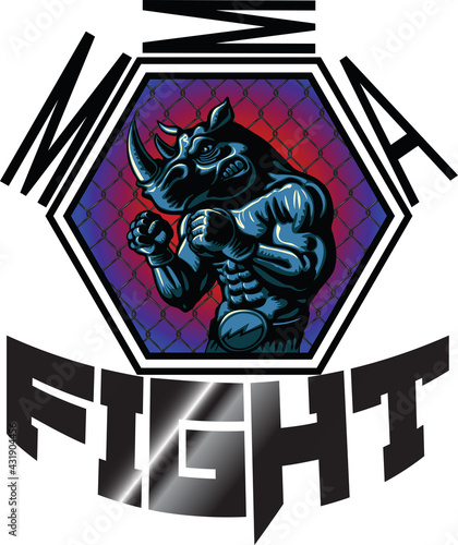 vector image of the logo of fighting without rules MMA fighter in the form of a rhinoceros stylized cartoon