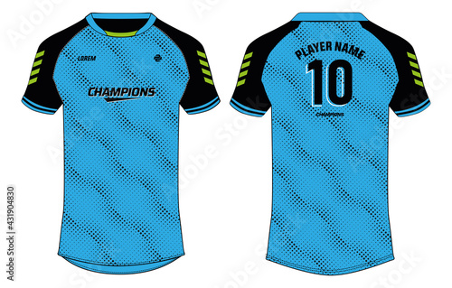 Sports jersey t shirt design concept vector template, Raglan Round neck tees football jersey concept with front and back view for Cricket, soccer, Volleyball, Rugby, tennis and badminton uniform