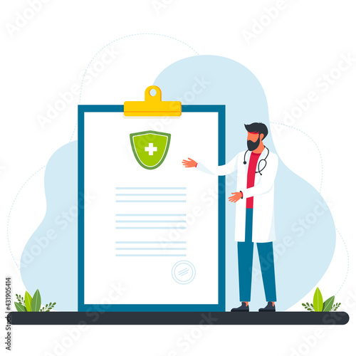 Cartoon tiny doctor recommending therapy and medication with drugs and painkillers to patient. Patient, physician, treatment flat vector illustration. Medicine, Pharmaceutical, and healthcare concept.