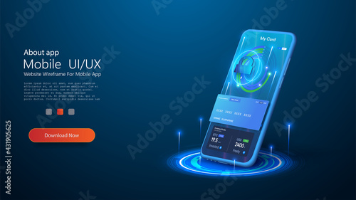 Online banking app landing page. Smart wallet concept with credit, debit card payment application. Gadget of the future Protection of bank data and personal information. Security concept. Vector
