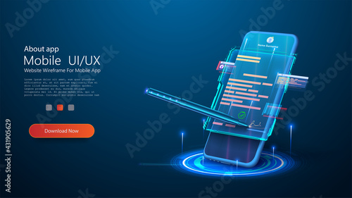 Digital signature concept with phone and pen. Mobile document manager or e-signature business concept vector isometric illustration. Blockchain or Smart Contract landing page design. E-signature