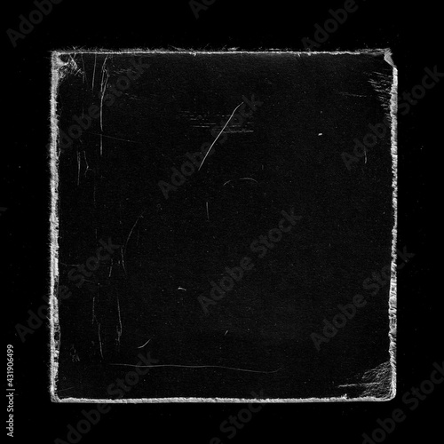 Old Black Square Vinyl CD Record Cover Package Envelope Template Mock Up. Empty Damaged Grunge Aged Photo Scratched Shabby Paper Cardboard Overlay Texture. 