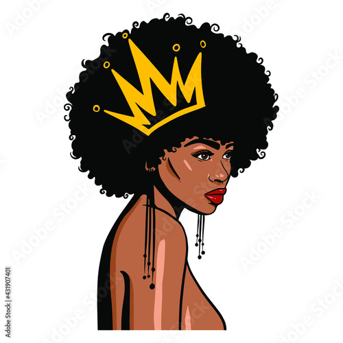 Silhouette of afro american woman with curly beautiful hair And a crown on my head