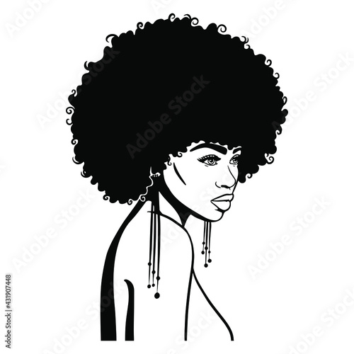 Silhouette of afro american woman with curly beautiful hair