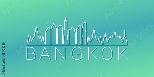 Bangkok, Thailand Skyline Linear Design. Flat City Illustration Minimal Clip Art. Background Gradient Travel Vector Icon.