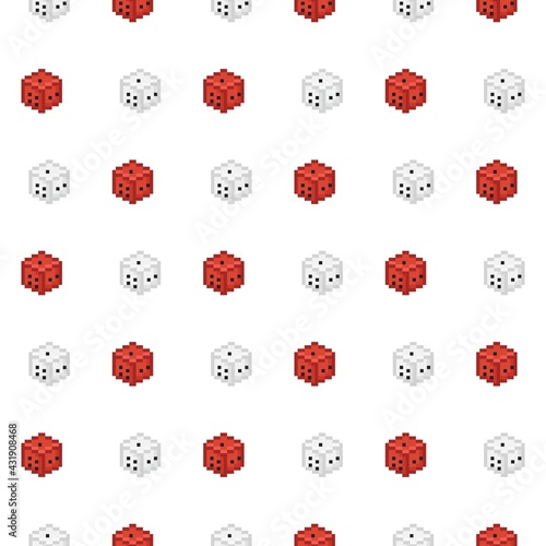 Dice pattern pixel art. Seamless pattern. Pixel art dice pattern. 