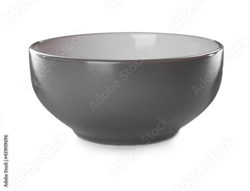 Clean grey ceramic bowl isolated on white