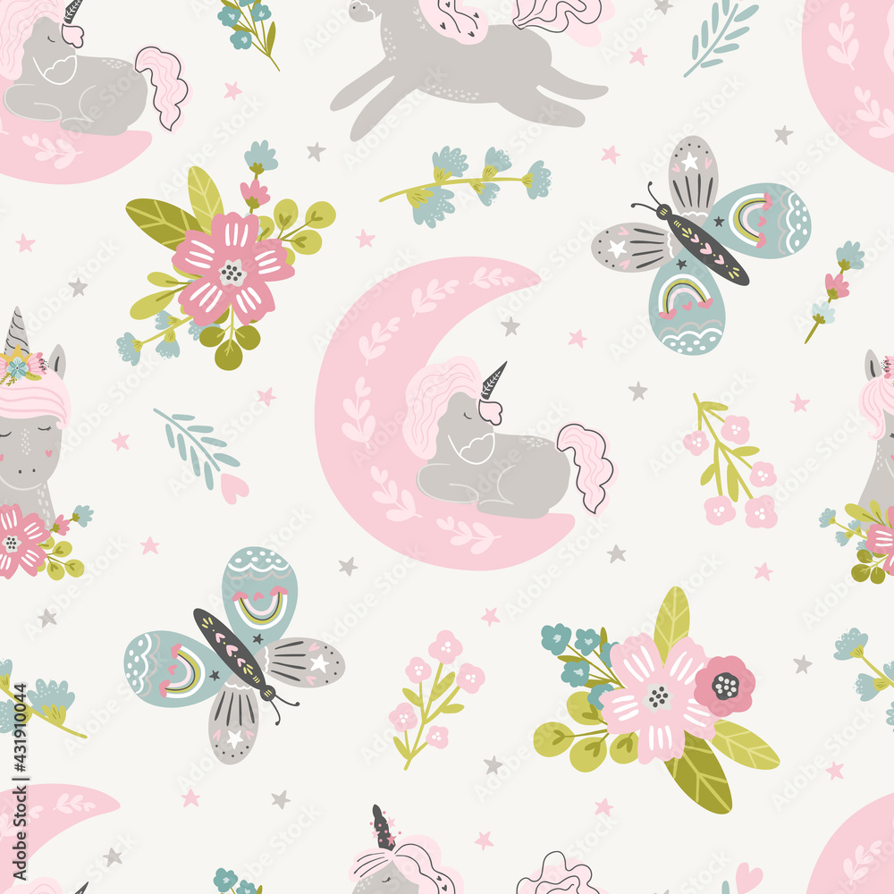 Unicorn Meadow digital paper, unicorn seamless pattern for kids and baby products, fabric, textile, stationery, wallpaper, gift wrapping. Unicorn Meadow digital paper, unicorn seamless pattern for kids and baby products, fabric, textile, stationery, wallpaper, gift wrapping.