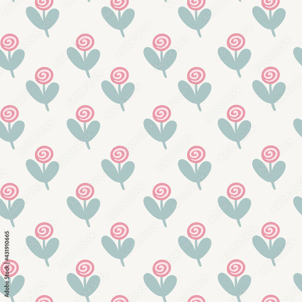 Seamless floral pattern design with sweet vector hand drawn flowers for kids and baby products, fabric, wallpaper, stationery. Meadow floral digital paper