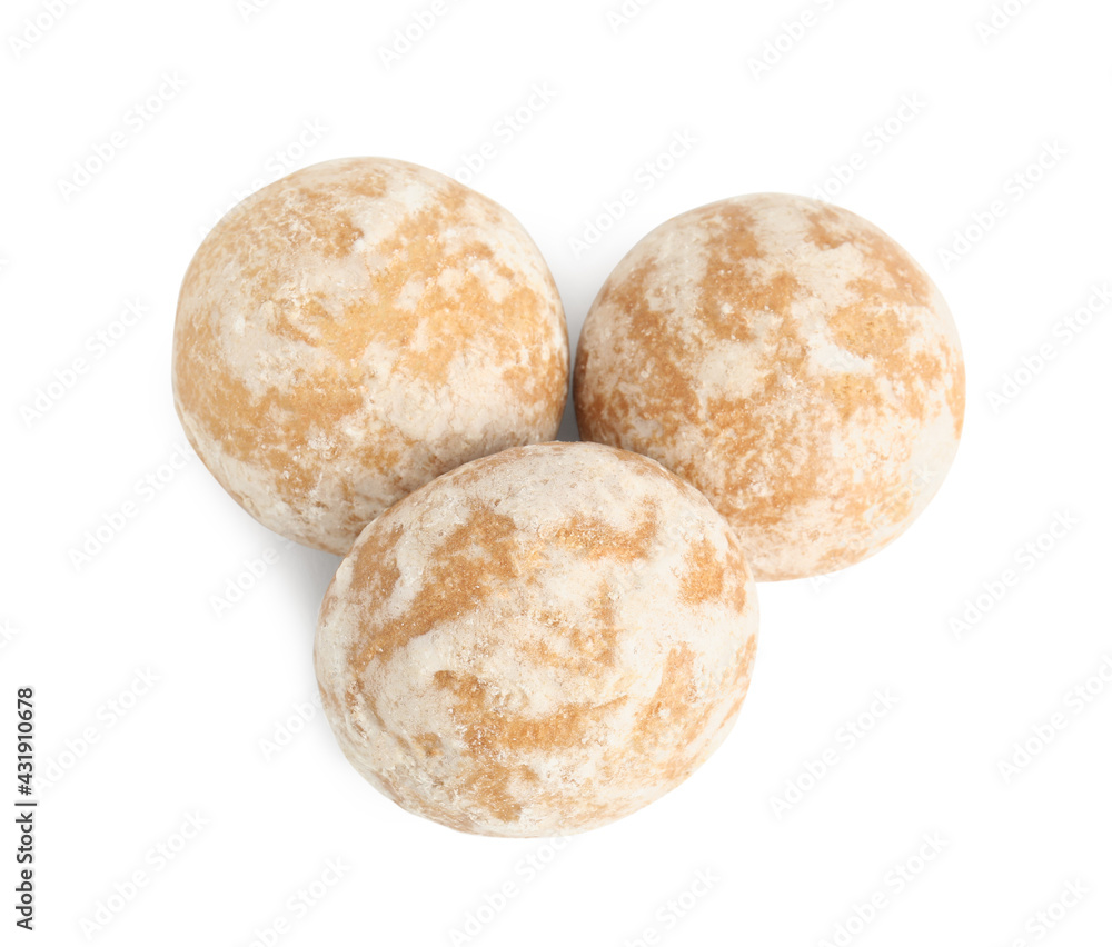 Tasty homemade gingerbread cookies on white background, top view Tasty homemade gingerbread cookies on white background, top view