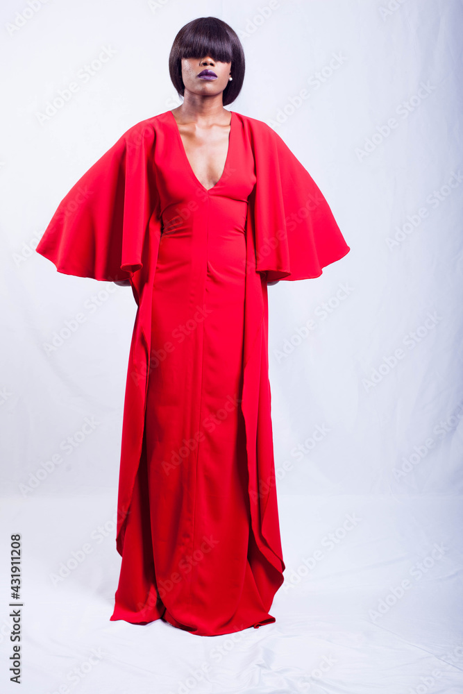 Beautiful African fashion model dressed in red gown Beautiful African fashion model dressed in red gown