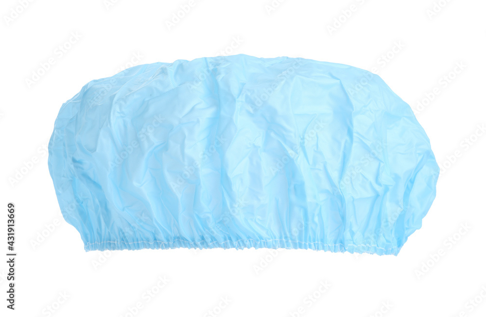 Light blue waterproof shower cap on white background Light blue waterproof shower cap on white background