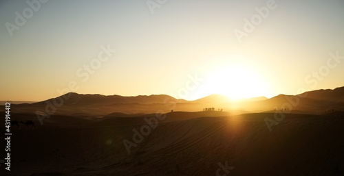 Sunset landscape in the middle of Sahara in morocco.