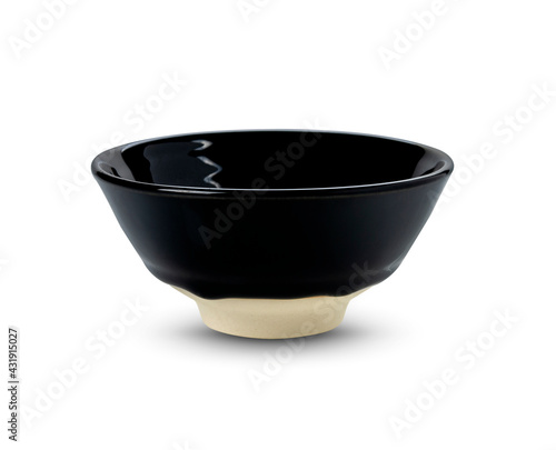 Black ceramic bowl, Empty black bowl isolated on white background.