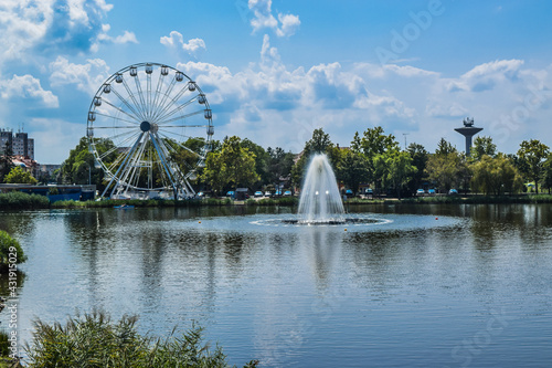Thermal lake in thermal health spa resort complex Hajduszoboszlo. Hungary.