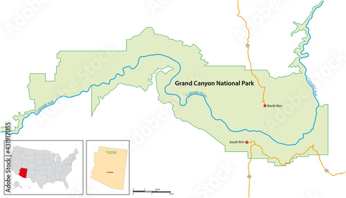 simple overview map of Grand Canyon National Park, Arizona, USA