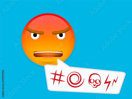 Angry emoji curse emoticon. Swear word reaction bad emoji face icon