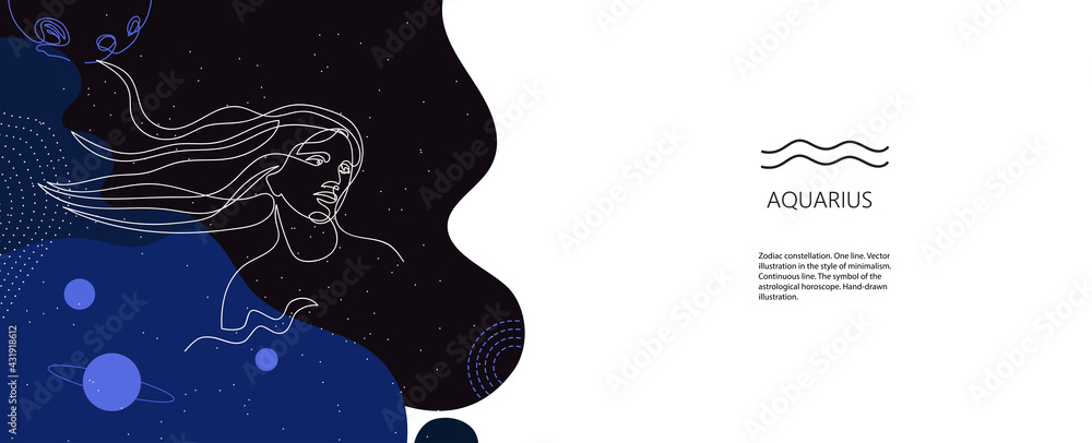 Zodiac background. Aquarius constellation. The element of air. Horizontal banner. Zodiac background. Aquarius constellation. The element of air. Horizontal banner.